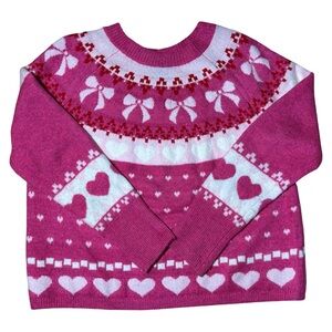 CeCe Heart Sweater Medium White Pink Red Bow
